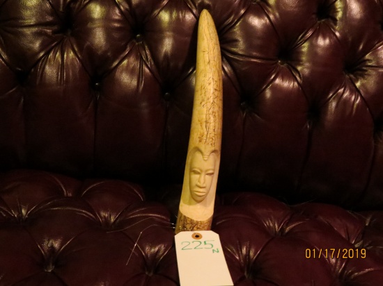 CARVED IVORY TUSK W/NATIVE FACE CARVED IN LOWER PORTION(TXRESONLY)