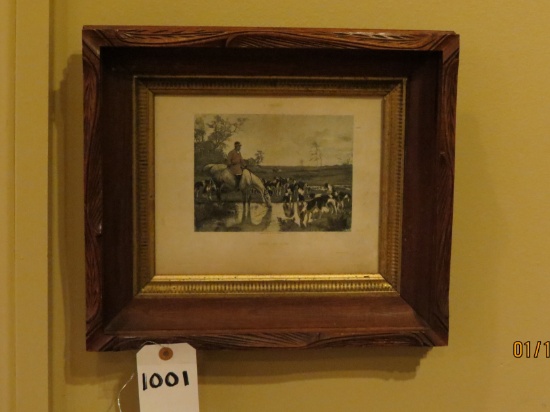 Framed Fox Hunting Print,  AFTER THE HUNT by P Tavernier, Salon de 1893  12" x 14"