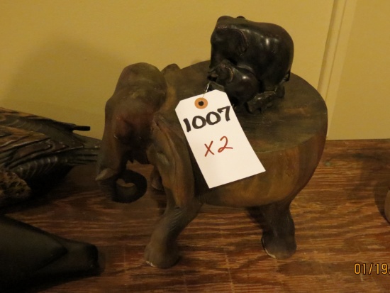 1 Bronze Elephant Group, 1 Wooden Elephant Stool  2x$