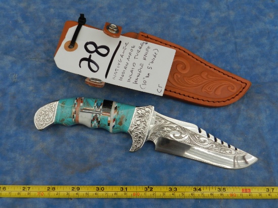 NATIVE AMERICAN INDIAN MADE INLAID TURQUOISE KNIFE