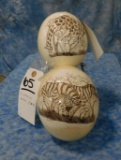 2 ETCHED OSTRICH EGGS (2x$)
