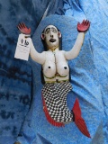 POLYCHROME WOOD MERMAID CARVING