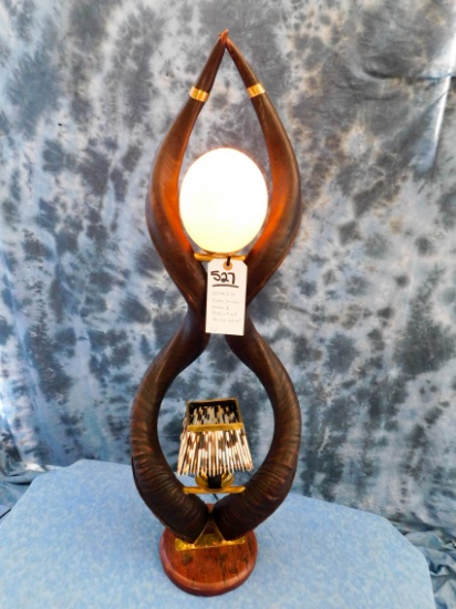 OSTRICH EGG, KUDU HORN & PORCUPINE QUILL LAMP