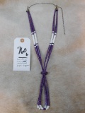 SANTO DOMINGO NATIVE AMERICAN NECKLACE, PURPLE TURQUIOSE, WHITE ACCENTS