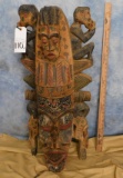 VERY OLD AFRICAN WOODEN STATUE W/MONKEYS CARVED IN IT