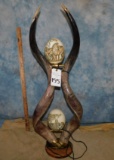 KUDU HORN LAMP W/PORCUPINE QUILL SHADE
