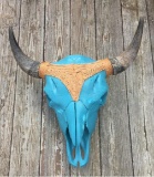 UNIQUE BLUE CRAFTED BUFFALO SKULL