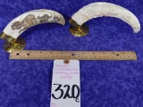 1 SCRIMSHAWED & 1 CARVED WARTHOG TUSKS (2x$)