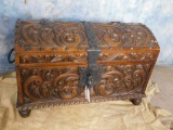 XL HAND CARVED WOODEN TRUNK