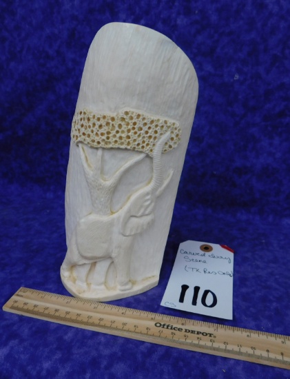 CARVED IVORY ELEPHANT SCENE (TX RESIDENTS ONLY)