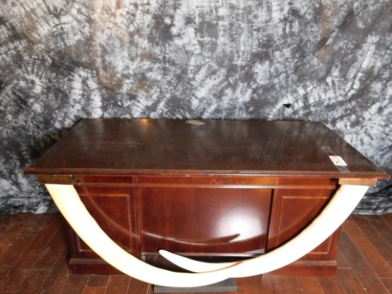 WOODEN DESK W/DETACHABLE ELEPHANT TUSKS  (TX RESIDENTS ONLY)