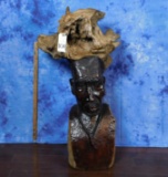 XL IRON WOOD CARVING OF MANS HEAD