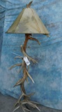 DEER HORN FLOOR LAMP W/RAWHIDE SHADE