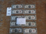 10 RED SEAL $2 BILLS US CURRENCY