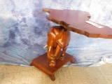 CARVED ELEPHANT TABLE W/AFRICA TABLE TOP