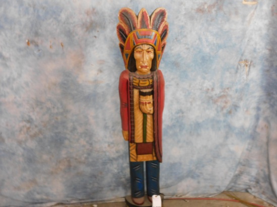 APPROXIMATELY 5' CARVED WOODEN INDIAN
