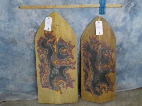 2 Wooden Carved Dragon Shields (2x$)