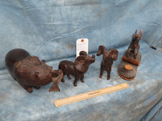 4 Carved Wooden Animals (4x$)
