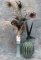 SET OF 2 TEAL COLORED VASES WITH FEATHERS