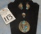 ELAINE SAM NAVAJO MADE TURQ/CORAL BEAR CLAW EARRINGS, BELT BUCKEL, &10.5 RINGS (3X$)
