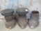 2 VERY NICE ELEPHANT FOOT STOOLS W/ELEPHANT HIDE TOPS & 1 ELEPHANT FOOT OPEN TRASH CAN (3X$)(US RESI