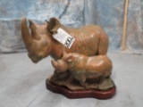 BEAUTIFUL MARBLE STONE MOM & CALF RHINO STATUE