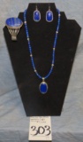 BETTALEE ELOUISE KEE & LARRY YAZZIE NAVAJO HANDMADE S/S & LAPIS CUFFS, NECKLACE, AND EARRINGS (3X$)