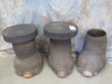 2 VERY NICE ELEPHANT FOOT STOOLS W/ELEPHANT HIDE TOPS & 1 ELEPHANT FOOT OPEN TRASH CAN (3X$)(US RESI