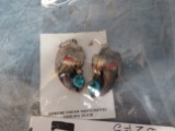 ELAINE SAM NAVAJO HANDMADE TURQUOISE CORAL BEAR CLAW SS SET (ONE $)