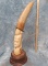 CARVED ELEPHANT TUSK ON BASE  (TX RES)  TAXIDERMY
