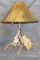 ANTLER TABLE LAMP W/RAWHIDE SHADE  TAXIDERMY