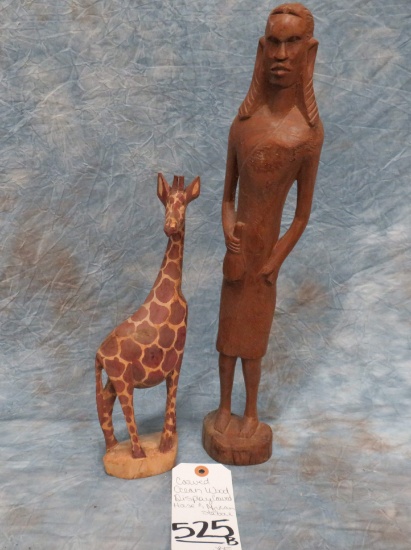 CARVED OCEAN SCENE, WOODEN DISPLAY CARVED HORSE & AFRICAN STATUE (ONE $)