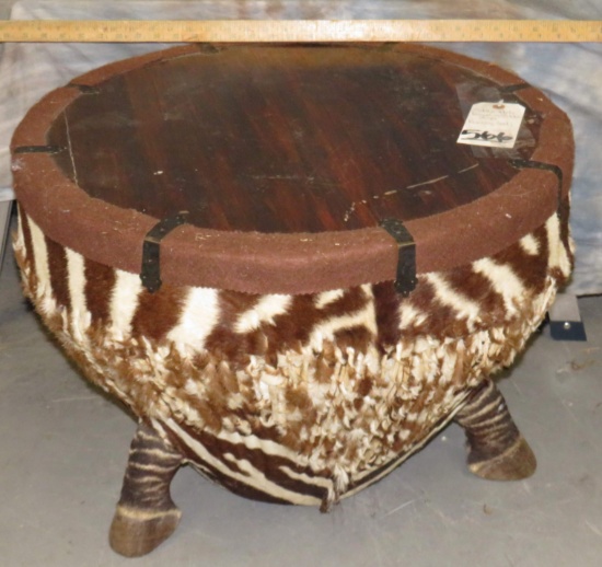 REALLY COOL ZEBRA HIDE DRUM W/ZEBRA LEGS TAXIDERMY