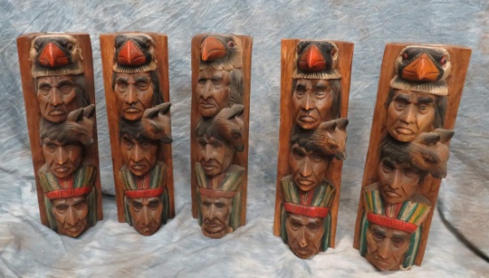 5 WOODEN INDIAN TOTEMS (5x$)