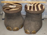2 ELEPHANT FOOT STOOLS WITH ZEBRA HIDE (2X$) (US RES)