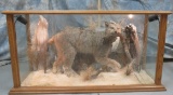 BEAUTIFUL LIFESIZE LYNX WITH BIRD IN GLASS SHOWCASE TAXIDERMY
