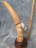 CARVED ELEPHANT TUSK ON BASE  (TX RES)  TAXIDERMY