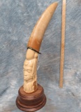 CARVED ELEPHANT TUSK ON BASE  (TX RES)  TAXIDERMY