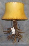 ANTLER TABLE LAMP WITH RAWHIDE SHADE FROM JOHN BROMMEL'S COLLECTION
