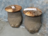 PAIR OF ELEPHANT FOOT STOOLS W/SPRINGBOK HIDE TOPS (1X$) (US RES)