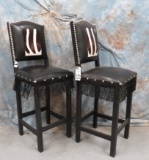3 BLACK LEATHER BARSTOOLS W/ ZEBRA HIDE FROM JOHN BROMMEL'S COLLECTION (3X$) TAXIDERMY