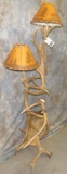 AMAZING ANTLER FLOOR LAMP W/RAWHIDE SHADES TAXIDERMY
