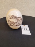ZEBRA SCRIMSHAWED OSTRICH EGG
