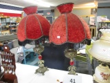 Pair of red velvet victorian lamps