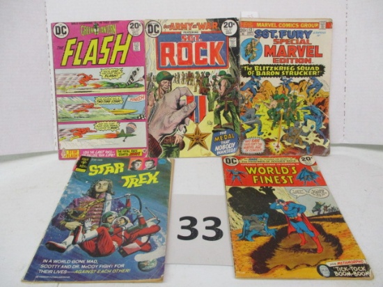 lot of 5 comic books Sergeant fury Sergeant Rock flash Superman Star trek
