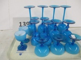 lot of 15 pieces blue stemware