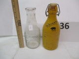 lot of 2 milk bottles, producers dairy, George bacon