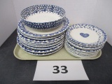Folk craft hearts blue spongeware