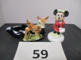 mid century 1950's bambi planter and ceramic Minnie mouse