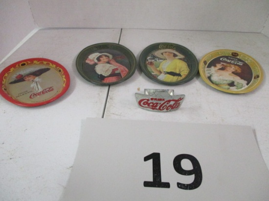 coca cola 4 tip trays and 1 bottle opener